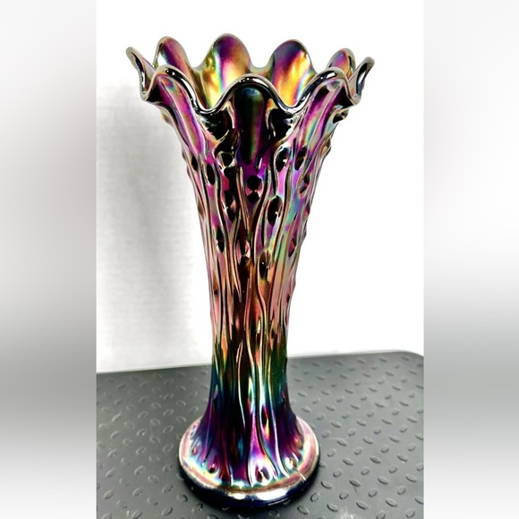 Rarest Cobalt Blue Glass Peacock Design 9 Finger Carnival vase Stunning - Picture 4 of 12